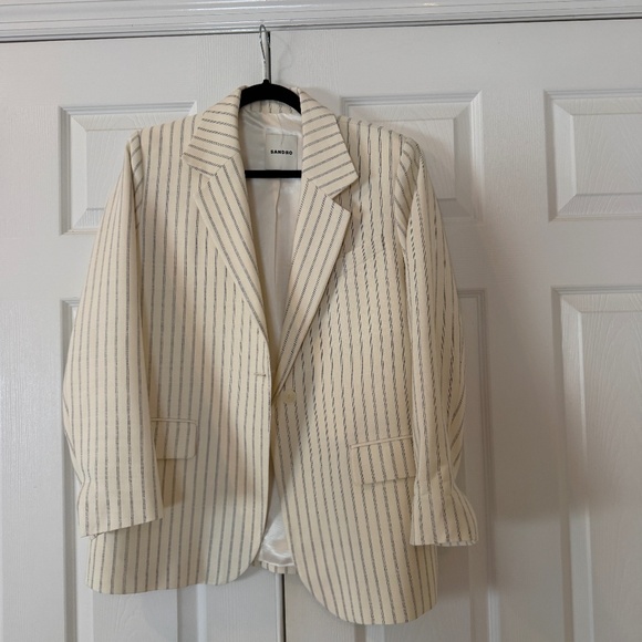 Sandro Blazer Jacket Pinstriped Woven Blazer Sz.M/38 - Picture 2 of 6